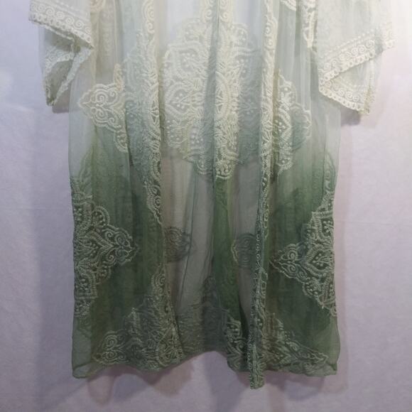 WILD LOVE OMBRE DIP DYED LACE BOHEMIAN KIMONO - SAGE Size OS - Picture 4 of 8